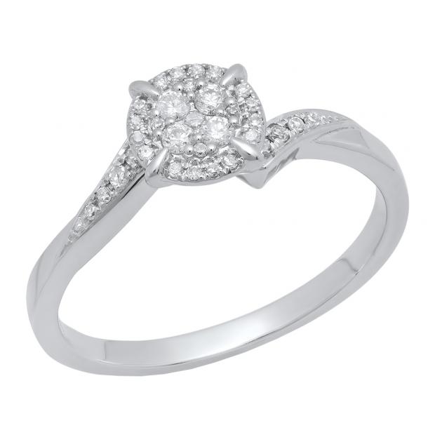 0.20 Carat (ctw) 10K White Gold Round Diamond Ladies Twisted Swirl Cluster Engagement Ring 1/5 CT