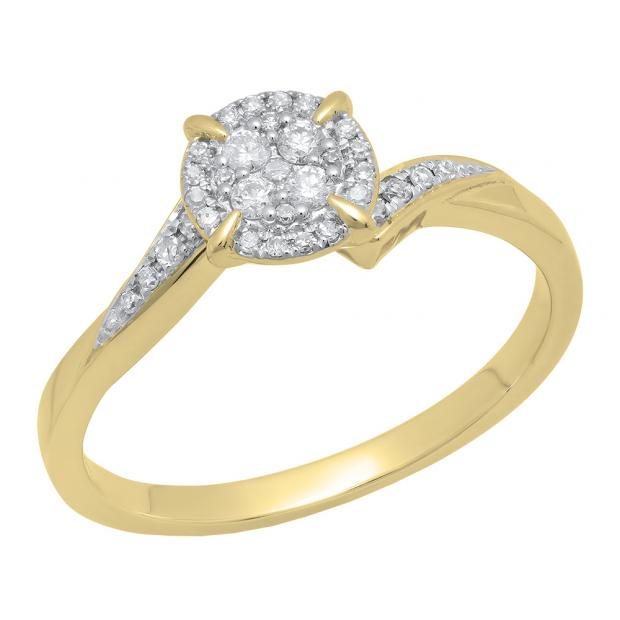 0.20 Carat (ctw) 10K Yellow Gold Round Diamond Ladies Twisted Swirl Cluster Engagement Ring 1/5 CT