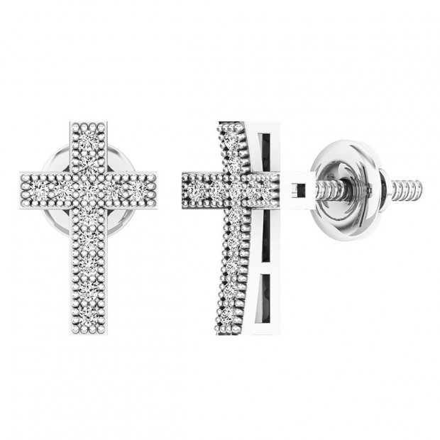 0.12 Carat (ctw) 18K White Gold Round White Diamond Ladies Cross Stud Earrings