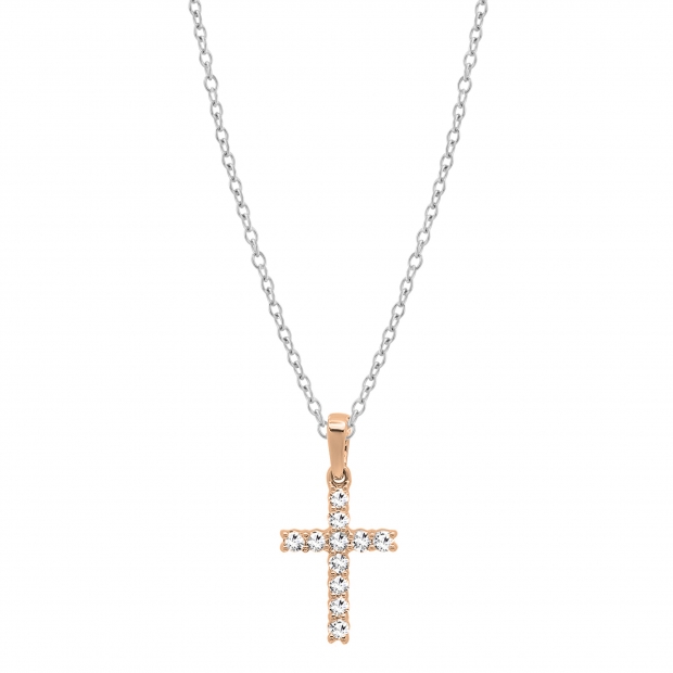 0.15 Carat (ctw) 10K Rose Gold Round Diamond Ladies Cross Pendant (Silver Chain Included)