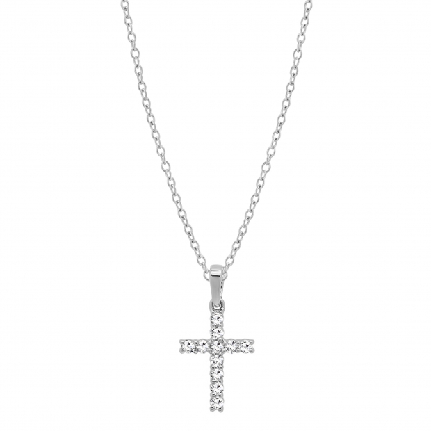 0.15 Carat (ctw) 10K White Gold Round Diamond Ladies Cross Pendant (Silver Chain Included)