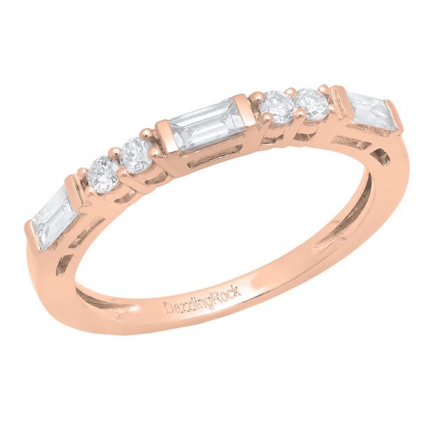 0.50 Carat (ctw) 14K Rose Gold Round & Baguette White Diamond Ladies Wedding Stackable Band 1/2 CT
