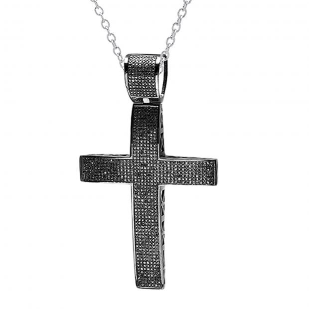 3.85 Carat (ctw) Black Rhodium Plated Sterling Silver Round Diamond Ladies Cross Pendant