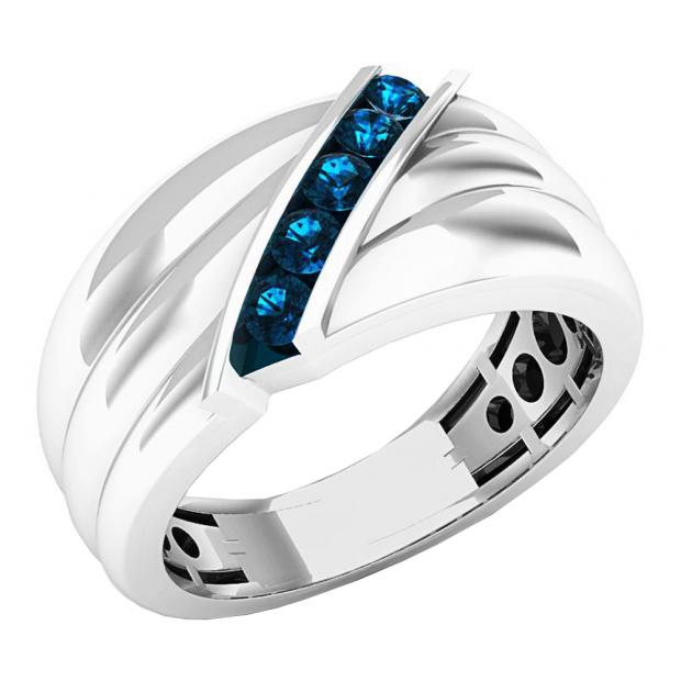 0.30 Carat (ctw) Sterling Silver Round Blue Diamond Men