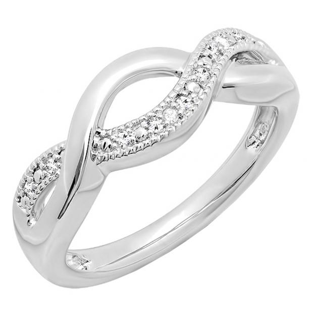0.05 Carat (ctw) Sterling Silver Round White Diamond Ladies Swirl Bridal Promise Ring