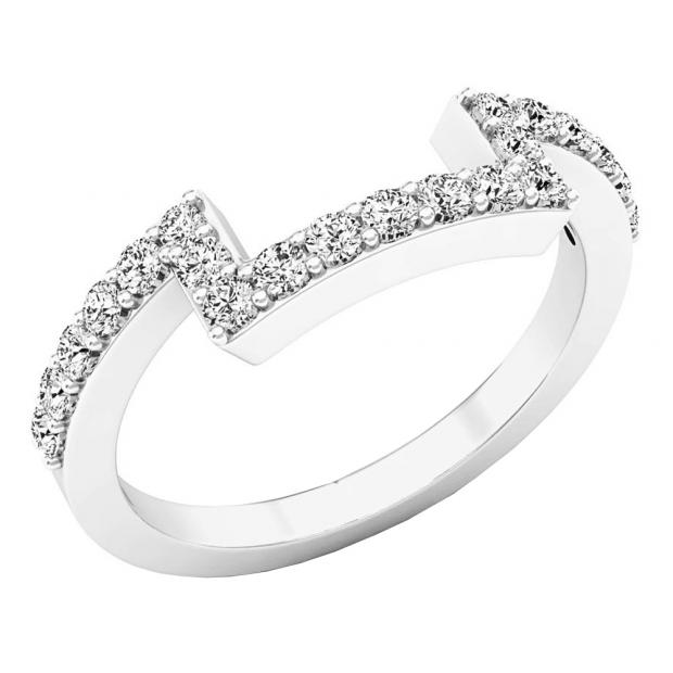 0.30 Carat (ctw) 14K White Gold Round Diamond Ladies Wedding Contour Band Guard Ring 1/3 CT