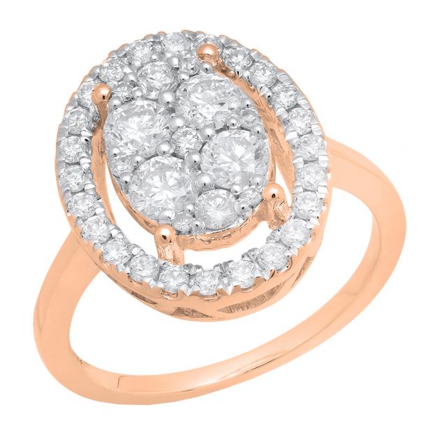 0.90 Carat (ctw) 10K Rose Gold Round White Diamond Ladies Cluster Engagement Ring