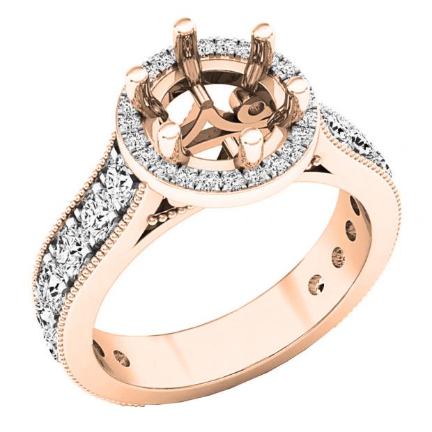 1.20 Carat (ctw) 18K Rose Gold Round Diamond Vintage Semi Mount Ring (No Center Stone)