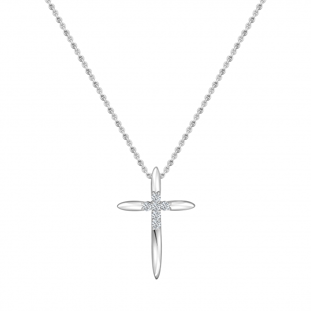 Round White Diamond Elegant Cross Pendant with 18 inch Silver Chain for Women (0.10 ctw, Color I-J, Clarity I1-I2) in 18K White Gold