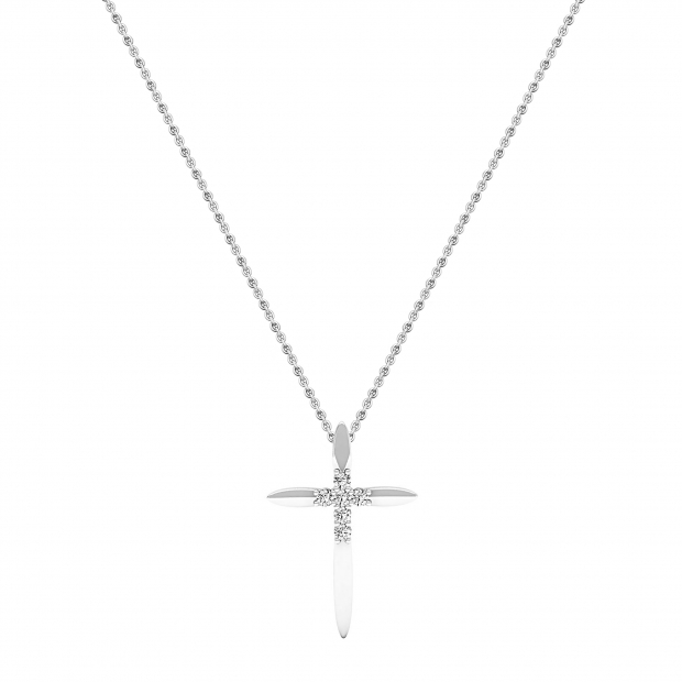 Round White Diamond Elegant Cross Pendant with 18 inch Silver Chain for Women (0.10 ctw, Color I-J, Clarity I2-I3) in 925 Sterling Silver