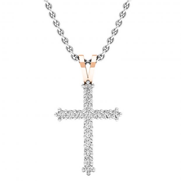 0.25 Carat (ctw) 10K Rose Gold Round Diamond Ladies Cross Pendant 1/4 CT (Silver Chain Included)