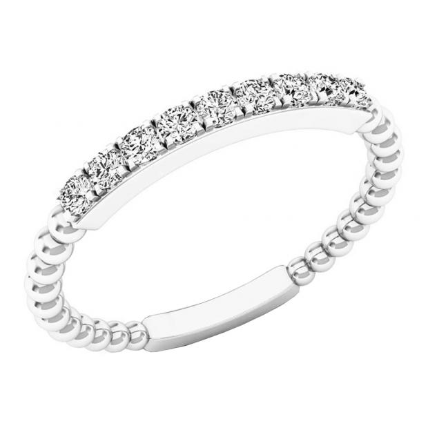 0.20 Carat (ctw) 10K White Gold Round Diamond Beaded Ladies Ball Design Wedding Band 1/5 CT