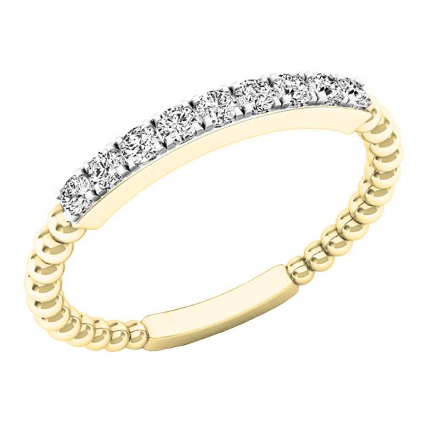 0.20 Carat (ctw) 10K Yellow Gold Round Diamond Beaded Ladies Ball Design Wedding Band 1/5 CT