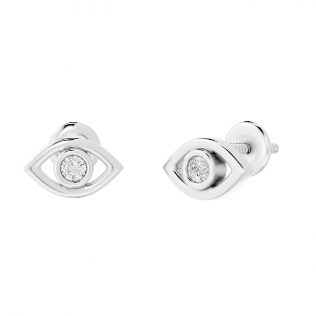 0.08 Carat (ctw) Sterling Silver Round White Diamond Ladies Evil Eye Stud Earrings