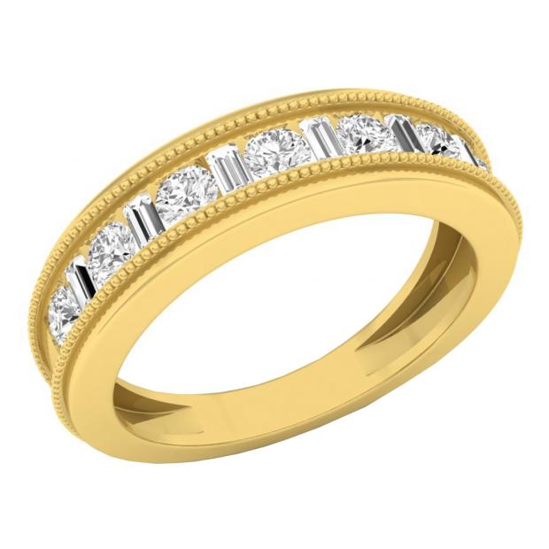 1.00 Carat (ctw) 14K Yellow Gold Baguette & Round White Diamond Men