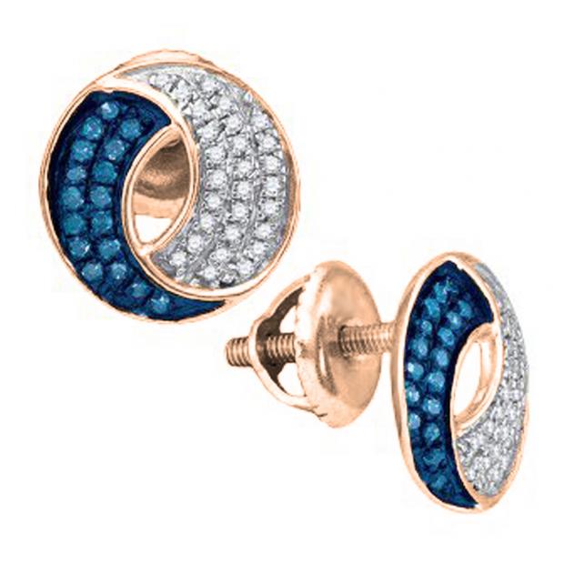 0.25 Carat (ctw) 18K Rose Gold Round Blue & White Diamond Ladies Stud Earrings 1/4 CT