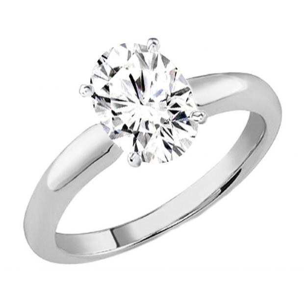 IGI CERTIFIED 0.92 Carat (Ctw) 14K White Gold Oval White Diamond Ladies Engagement Solitaire Ring