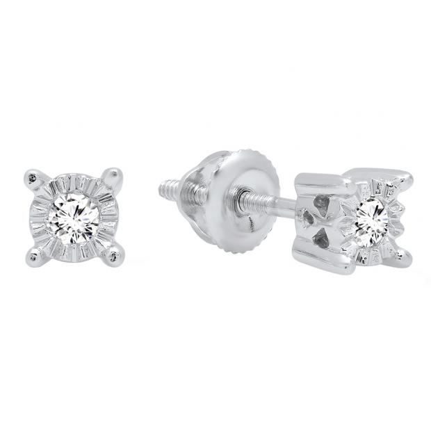 0.10 Carat (ctw) 10K White Gold Round White Diamond Ladies Stud Earrings 1/10 CT