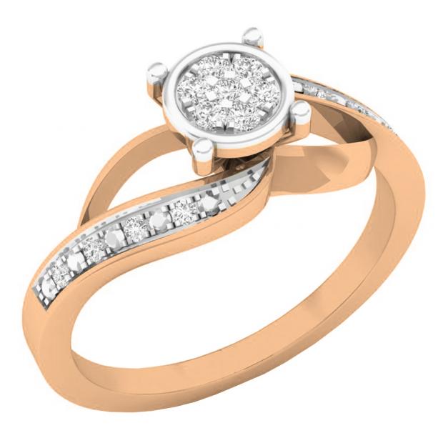 0.13 Carat (ctw) 10K Rose Gold Round Diamond Ladies Bridal Bypass Swirl Cluster Promise Ring