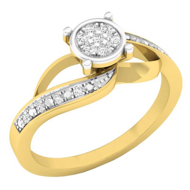 0.13 Carat (ctw) 10K Yellow Gold Round Diamond Ladies Bridal Bypass Swirl Cluster Promise Ring