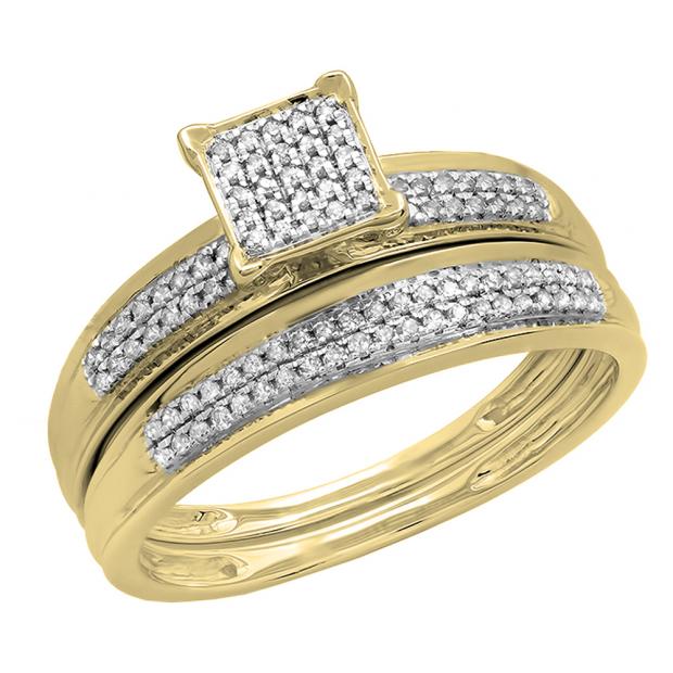 0.25 Carat (ctw) 10K Yellow Gold Round White Diamond Ladies Bridal Engagement Ring Set 1/4 CT