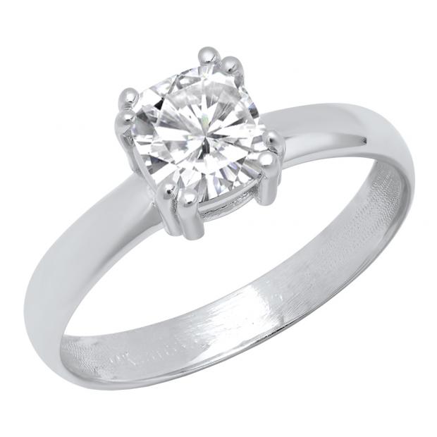 IGI CERTIFIED 1.02 Carat (Ctw) 14K White Gold Cushion Diamond Ladies Engagement Solitaire Ring 1 CT