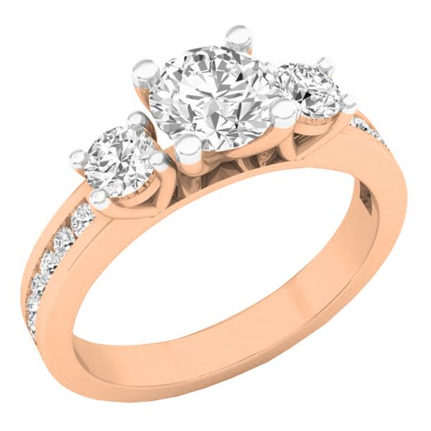 1.40 Carat (ctw) 10K Rose Gold Round Diamond Ladies Bridal Promise 3 Stone Engagement Ring