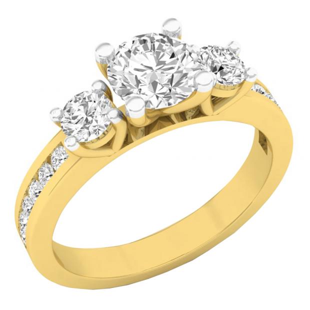 1.40 Carat (ctw) 10K Yellow Gold Round Diamond Ladies Bridal Promise 3 Stone Engagement Ring