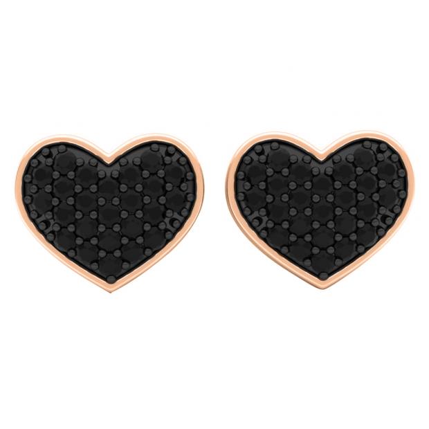 0.45 Carat (ctw) 10K White Gold Round Black Diamond Ladies Heart Shape Stud Earrings 1/2 CT