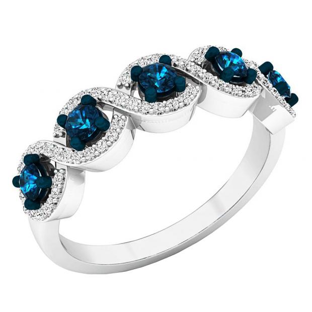 0.55 Carat (Ctw) 10K White Gold Round Blue & White Diamond Ladies Swirl Engagement Ring 1/2 CT