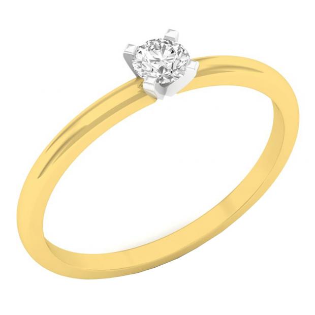 0.15 Carat (Ctw) 10K Yellow Gold Round White Diamond Ladies Solitaire Engagement Ring