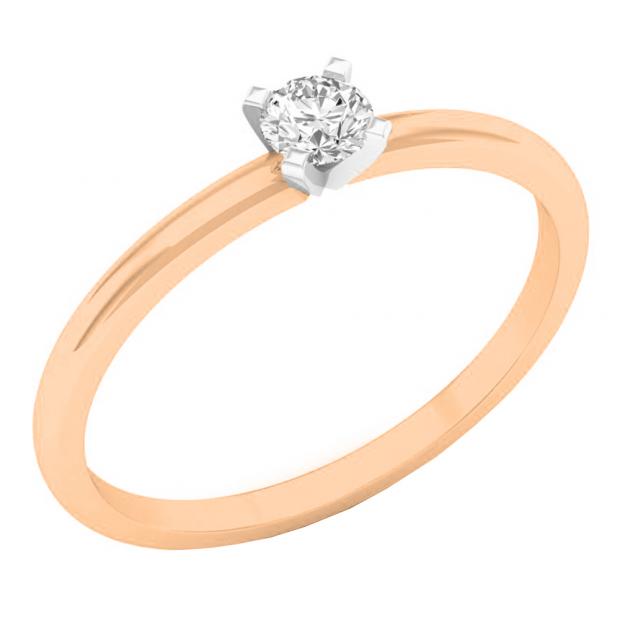 0.15 Carat (Ctw) 18K Rose Gold Round White Diamond Ladies Solitaire Engagement Ring