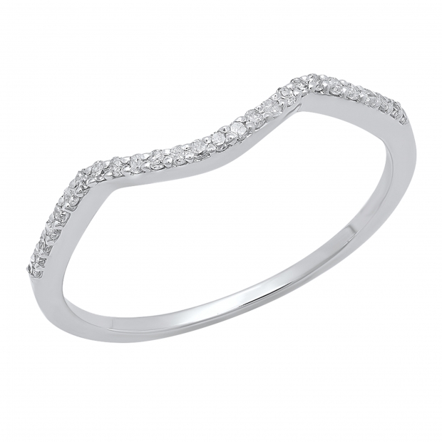 0.14 Carat (ctw) 10K White Gold Round Diamond Ladies Anniversary Wedding Contour Stackable Band