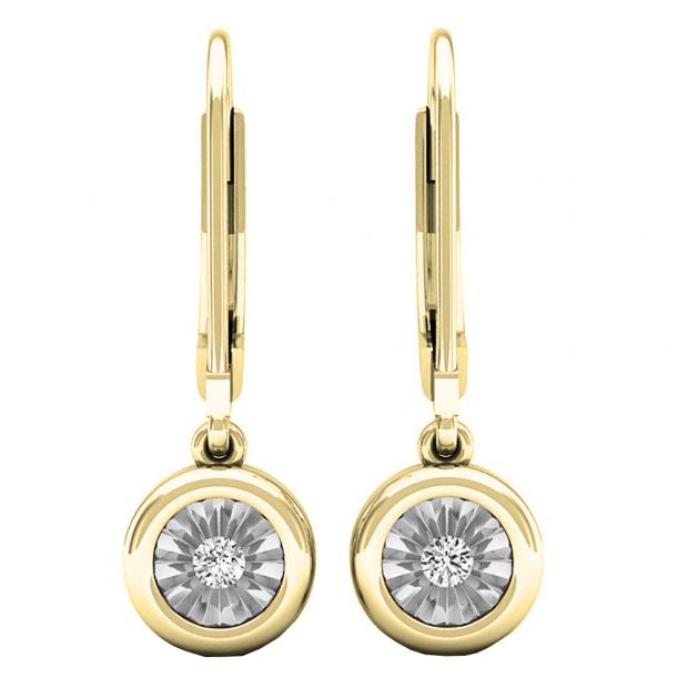 0.08 Carat (ctw) 10K Yellow Gold Round White Diamond Bezel Hoop Earrings