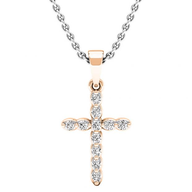 0.20 Carat (ctw) 14K Rose Gold Round Diamond Ladies Cross Pendant 1/5 CT (Silver Chain Included)