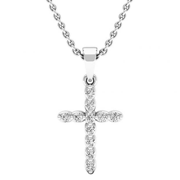 0.20 Carat (ctw) 14K White Gold Round Diamond Ladies Cross Pendant 1/5 CT (Silver Chain Included)