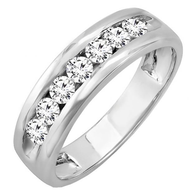 1.00 Carat (ctw) 10K White Gold Round White Diamond Mens Anniversary Wedding Band