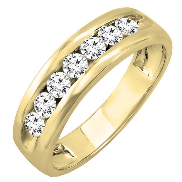 1.00 Carat (ctw) 14K Yellow Gold Round White Diamond Mens Anniversary Wedding Band