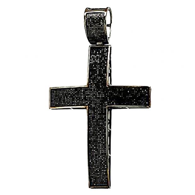 3.70 Carat (ctw) Black Rhodium Plated Sterling Silver Round Black Diamond Ladies Cross Pendant