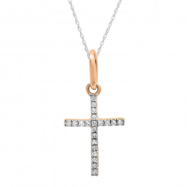 0.05 Carat (ctw) 18K Rose Gold Round Diamond Ladies Cross Pendant (Silver Chain Included)