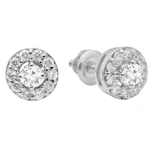 1.00 Carat (Ctw) 14K White Gold Round White Diamond Ladies Cluster Stud Earrings 1 CT