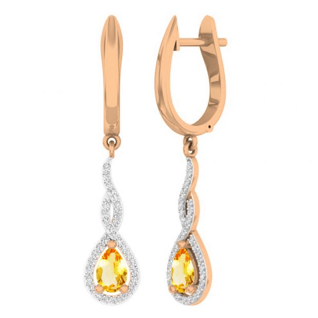 10K Rose Gold 6X4 MM Each Pear Citrine & Round Diamond Ladies Infinity Dangling Earrings