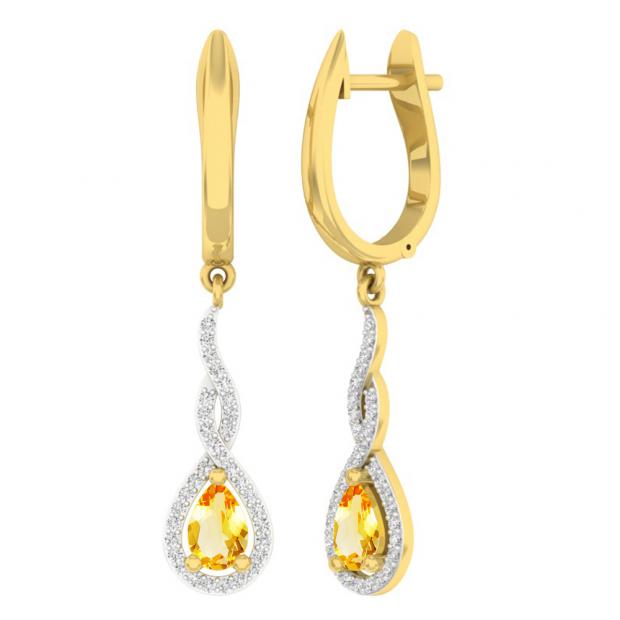 10K Yellow Gold 6X4 MM Each Pear Citrine & Round Diamond Ladies Infinity Dangling Earrings