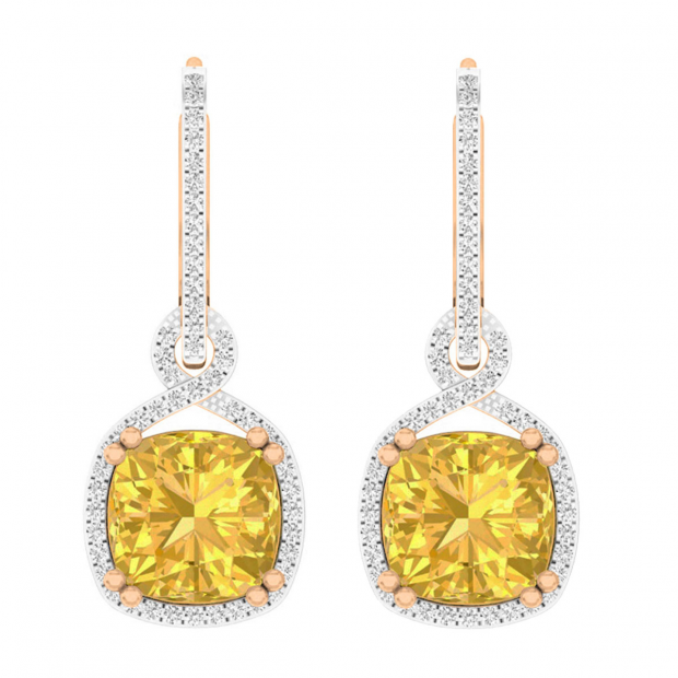 10K Rose Gold 10 MM Each Cushion Citrine & Round Diamond Ladies Infinity Dangling Earrings