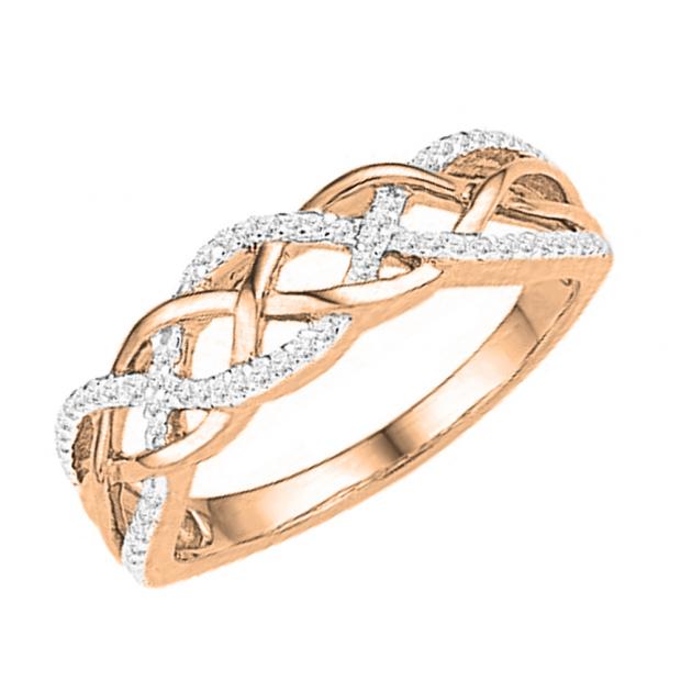0.20 Carat (ctw) 10K Rose Gold Round Diamond Ladies Swirl Fashion Right Hand Ring 1/5 CT