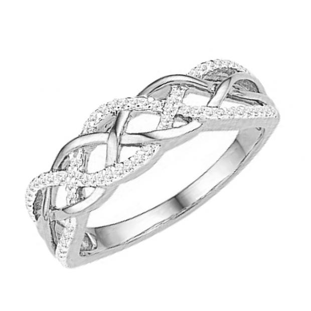0.20 Carat (ctw) 14K White Gold Round Diamond Ladies Swirl Fashion Right Hand Ring 1/5 CT