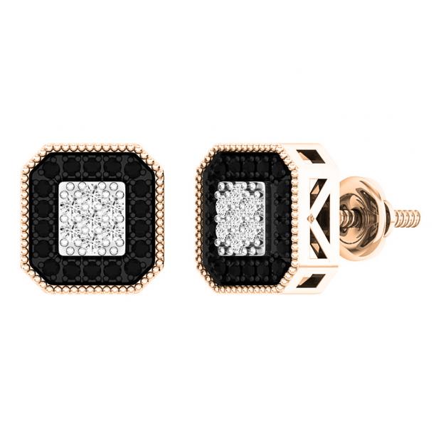 0.28 Carat (ctw) 10K Rose Gold White & Black Diamond Ladies Fashion Stud Earrings 1/4 CT