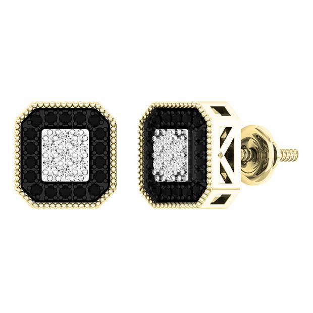 0.28 Carat (ctw) 10K Yellow Gold White & Black Diamond Ladies Fashion Stud Earrings 1/4 CT