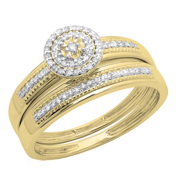 0.20 Carat (ctw) 14K Yellow Gold Round Diamond Ladies Cluster Engagement Ring Set 1/5 CT