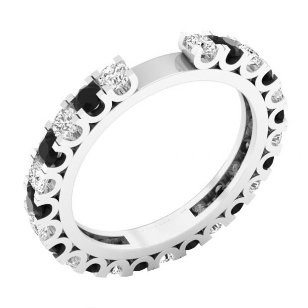 1.15 Carat (ctw) 10K White Gold Round Black & Diamond Ladies Eternity Wedding Anniversary Stackable Band